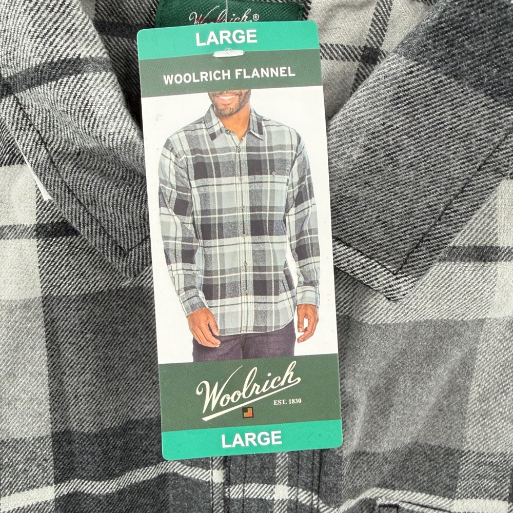 Woolrich Mens Granite Plaid Flannel Button Down Shirt Grey Black White Large NEW - Picture 4 of 11